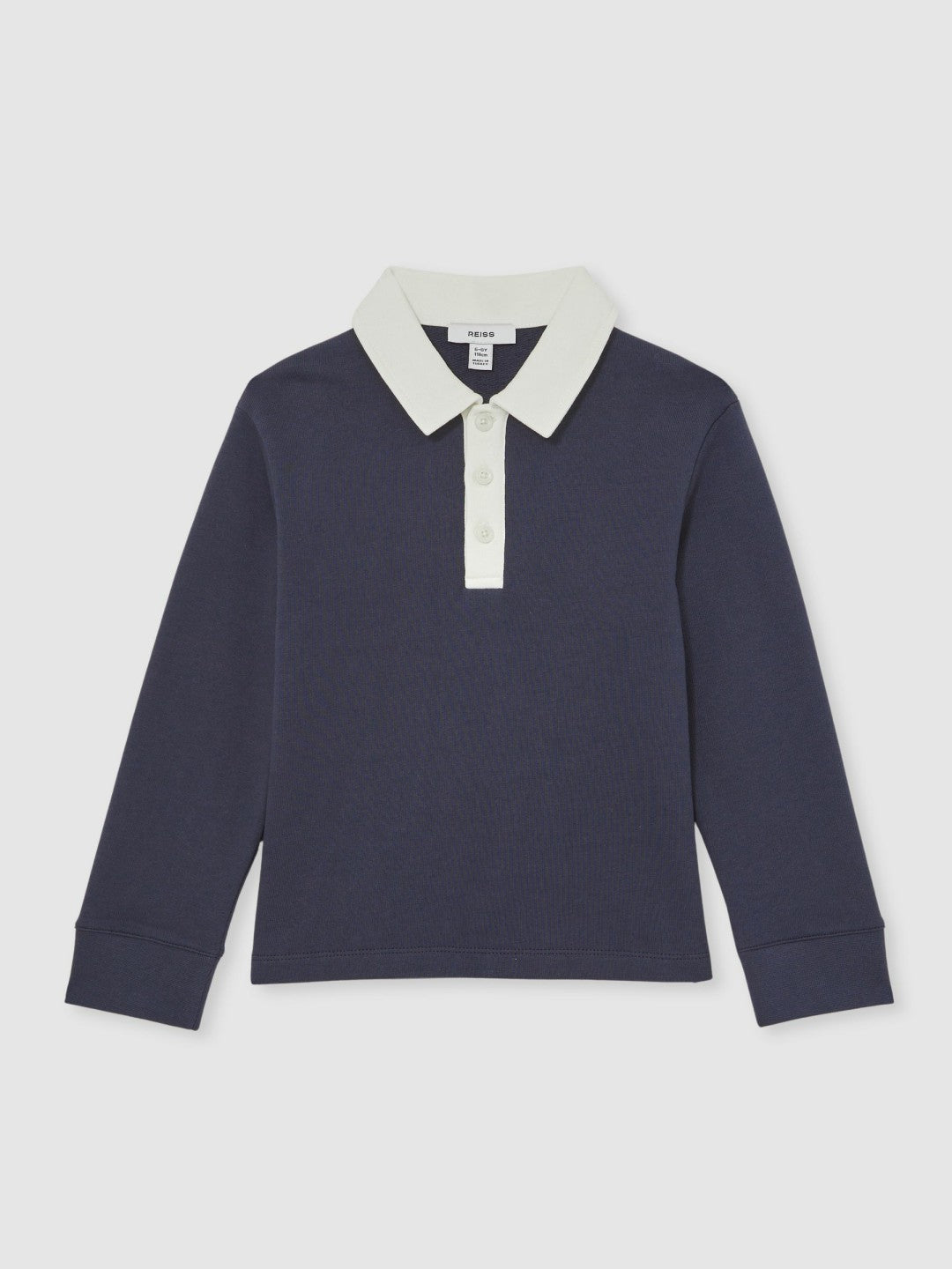 Reiss Cotton Half-Button Rugby Polo Shirt in Navy/White