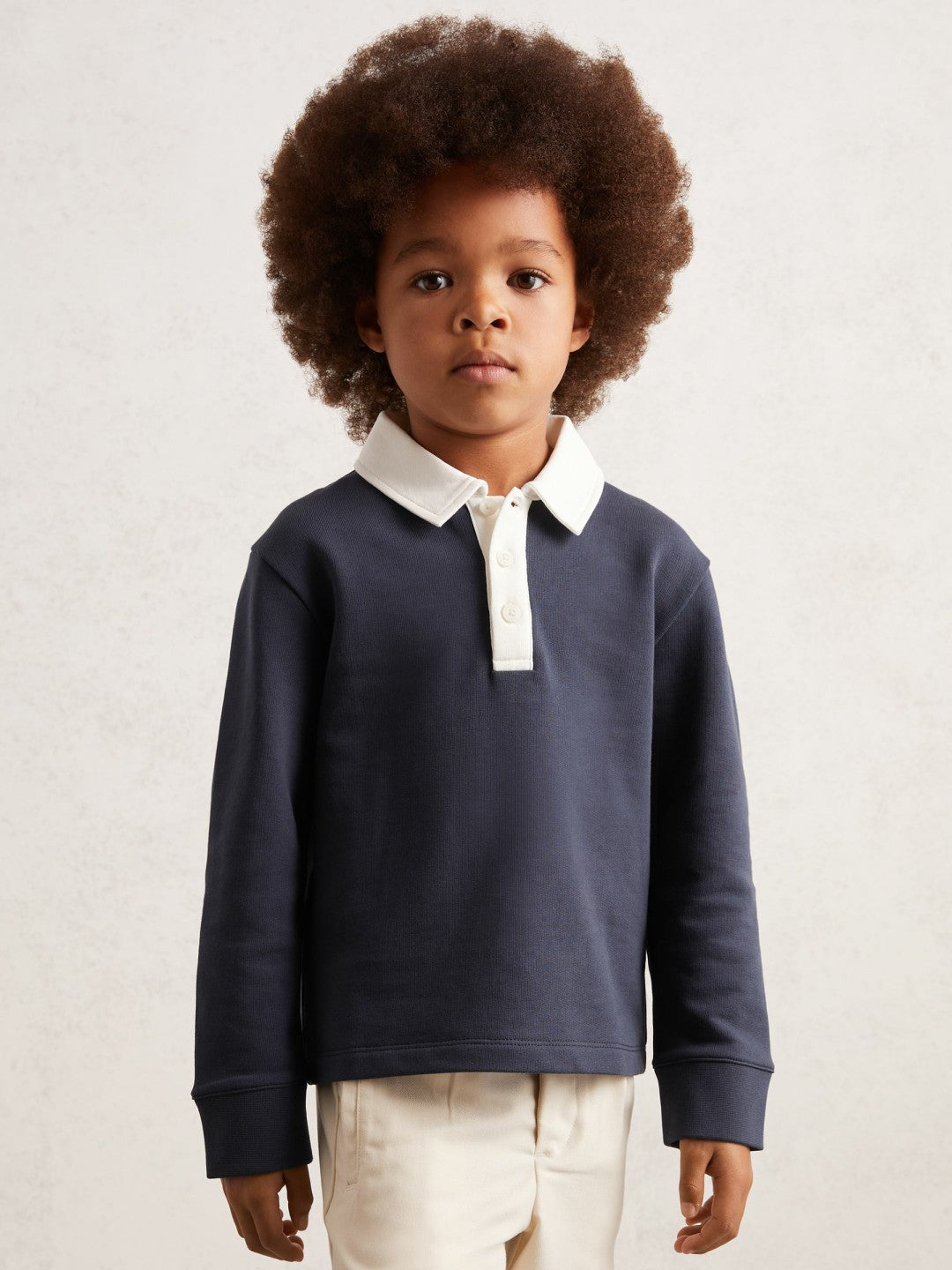 Reiss Cotton Half-Button Rugby Polo Shirt in Navy/White