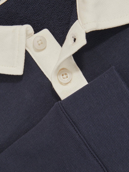 Reiss Cotton Half-Button Rugby Polo Shirt in Navy/White