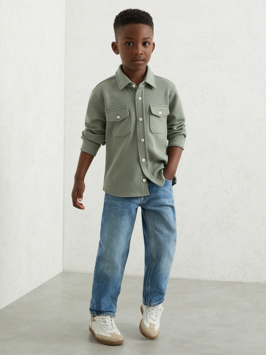 Reiss 9-13 yrs Waffle-Textured Twin-Pocket Overshirt in Sage