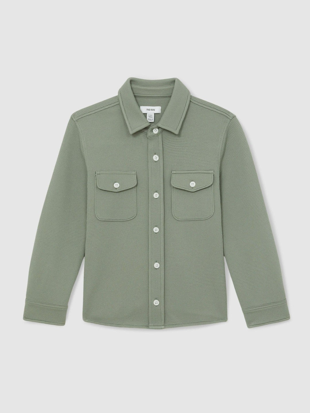 Reiss 9-13 yrs Waffle-Textured Twin-Pocket Overshirt in Sage