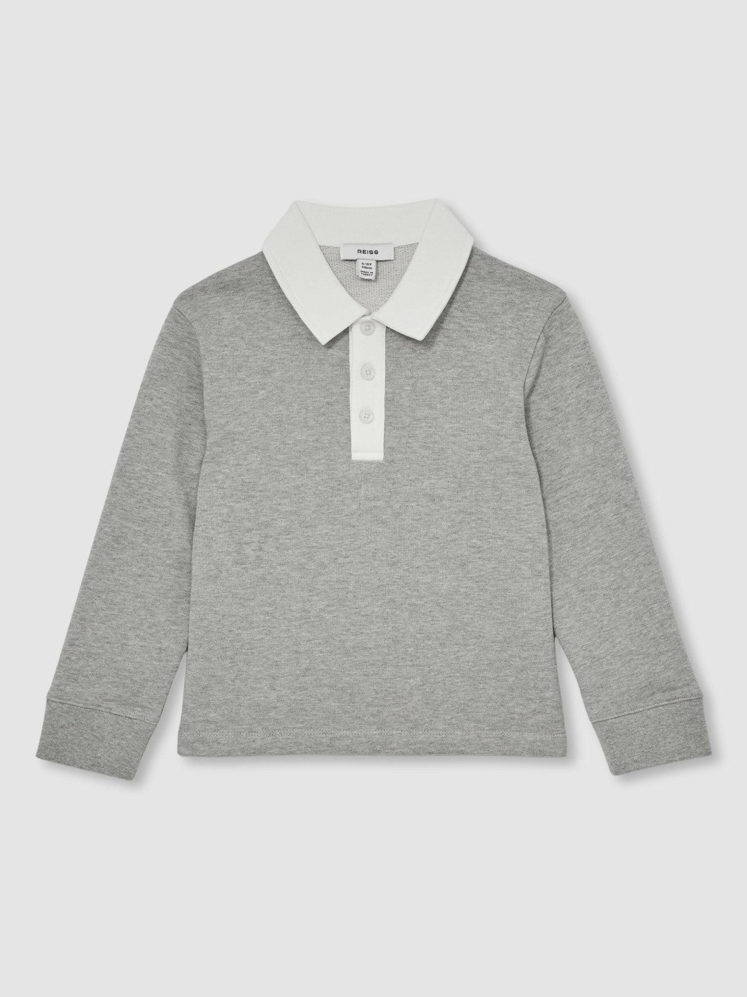 Reiss Cotton Half-Button Rugby Polo Shirt in Grey Marl/White