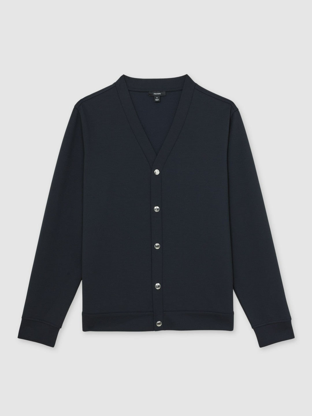 Reiss V-Neck Interlock Jersey Cardigan in Navy
