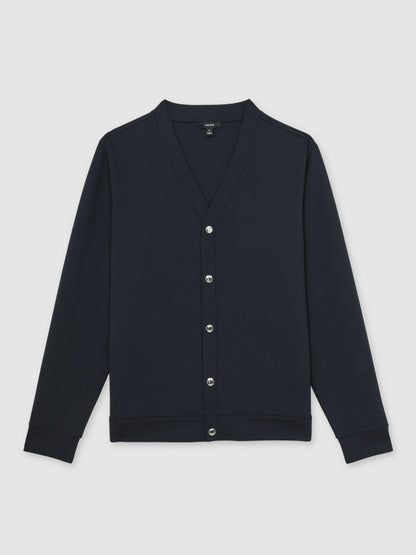 Reiss V-Neck Interlock Jersey Cardigan in Navy