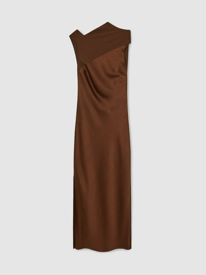 Reiss Petite Back Detail Midi Dress in Bronze