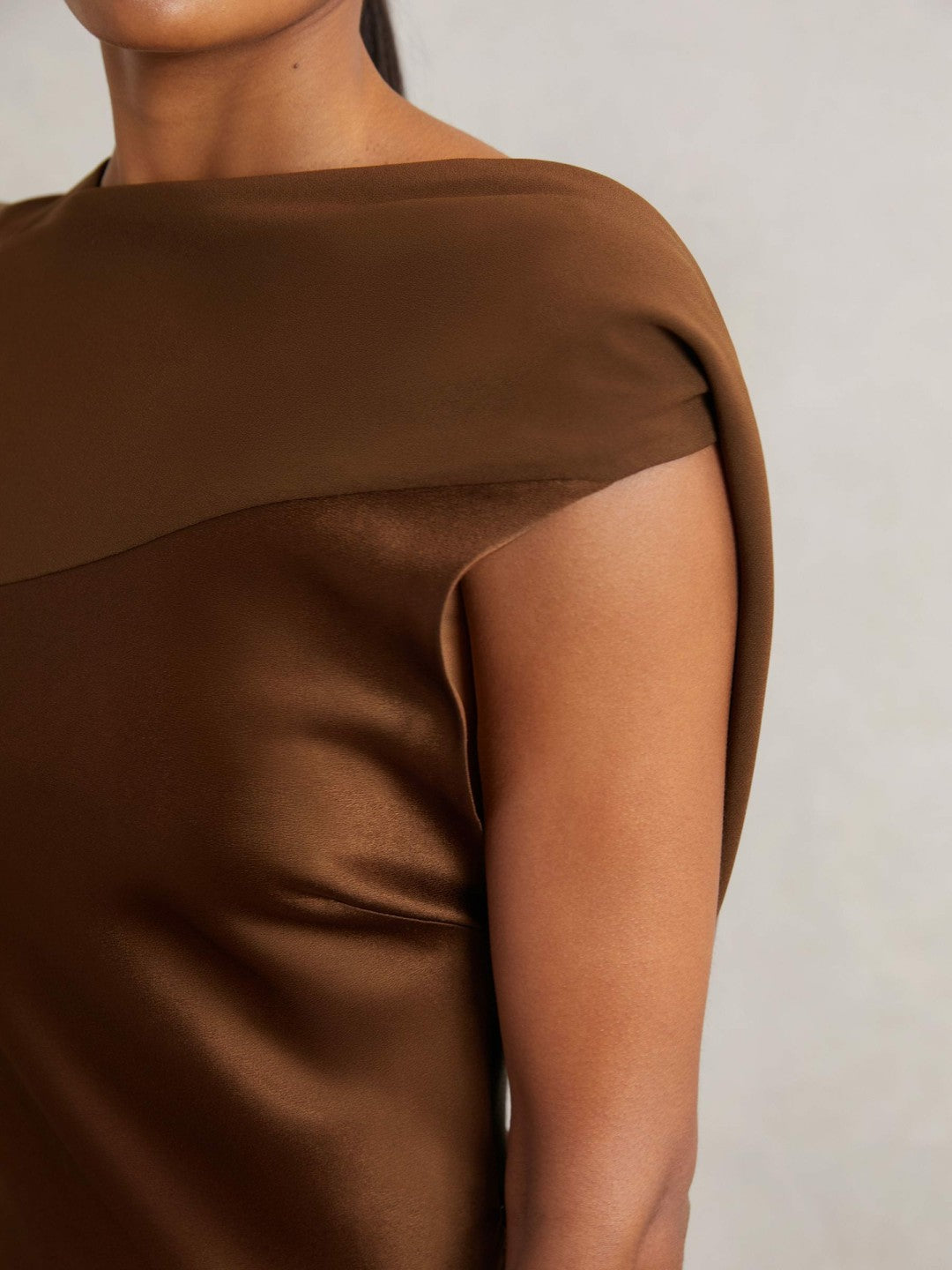 Reiss Petite Back Detail Midi Dress in Bronze