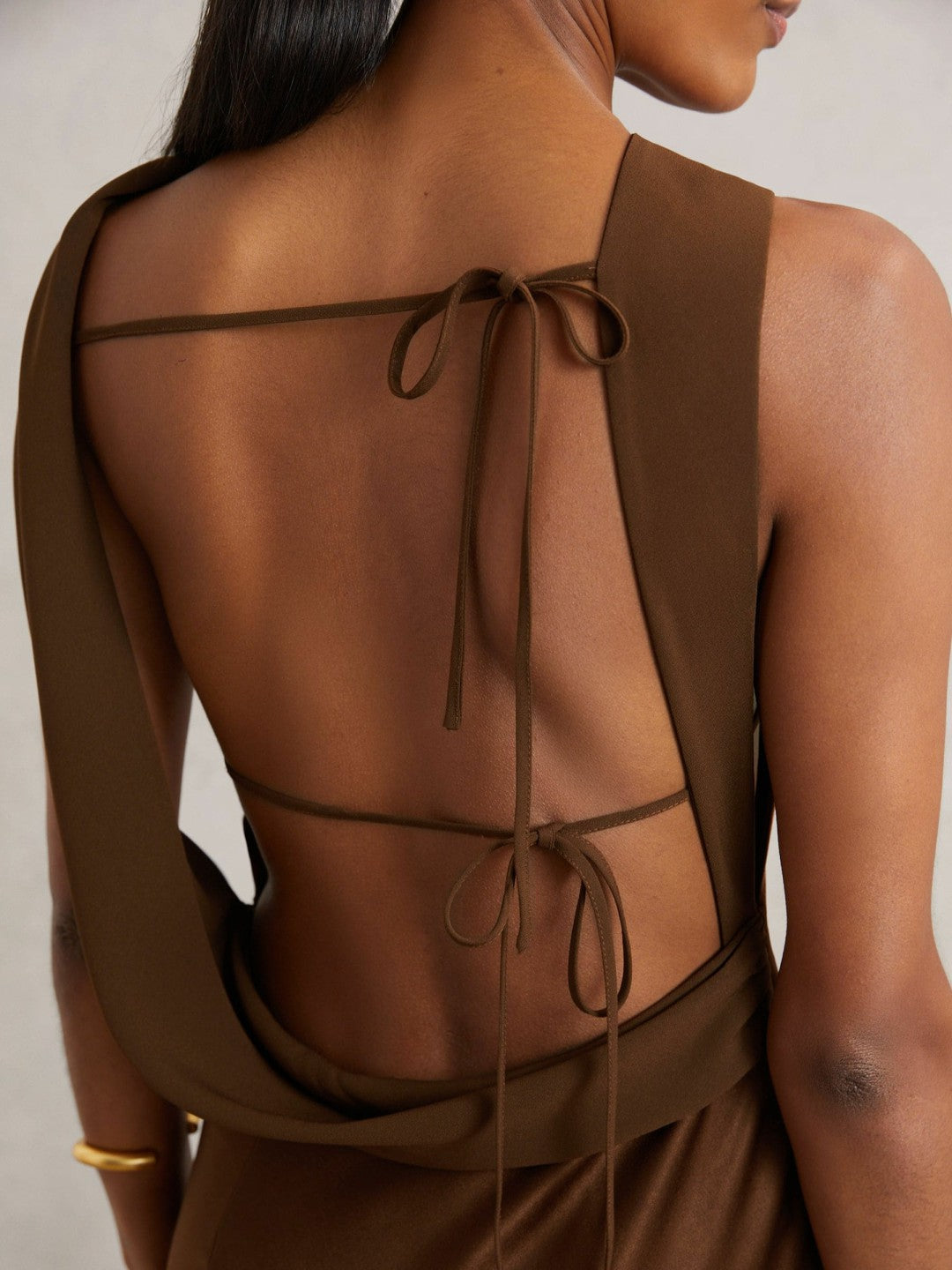 Reiss Petite Back Detail Midi Dress in Bronze