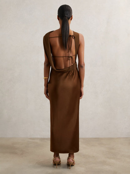 Reiss Petite Back Detail Midi Dress in Bronze