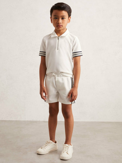 Reiss 13-14 yrs Side Stripe Textured Shorts in White