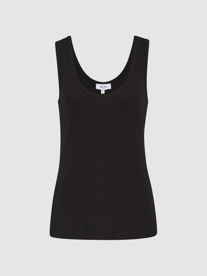 Reiss Stretch-Cotton Ribbed Vest in Black