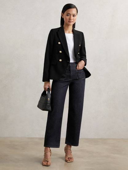 Reiss Petite Straight Leg Patch Pocket Jeans in Dark Blue