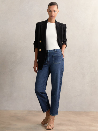 Reiss Petite Straight Leg Patch Pocket Jeans in Mid Blue