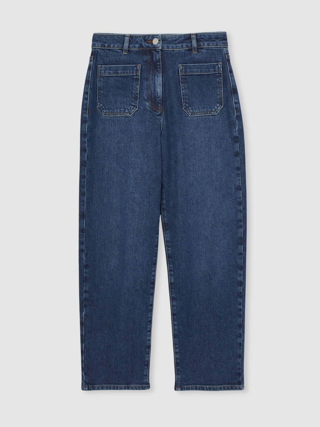 Reiss Petite Straight Leg Patch Pocket Jeans in Mid Blue