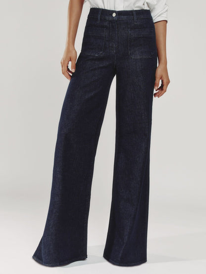 Reiss Petite Patch Pocket Wide Leg Jeans in Dark Blue