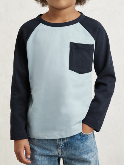 Reiss 3-9 yrs Cotton Colour-Block Long-Sleeve T-Shirt in Navy Blue