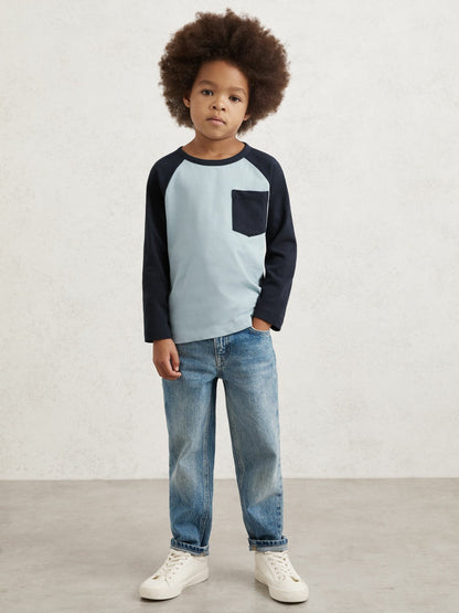 Reiss 3-9 yrs Cotton Colour-Block Long-Sleeve T-Shirt in Navy Blue