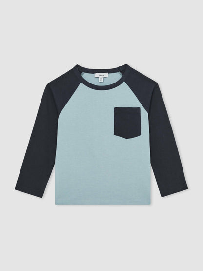 Reiss 9-13 yrs Cotton Colour-Block Long-Sleeve T-Shirt in Navy Blue