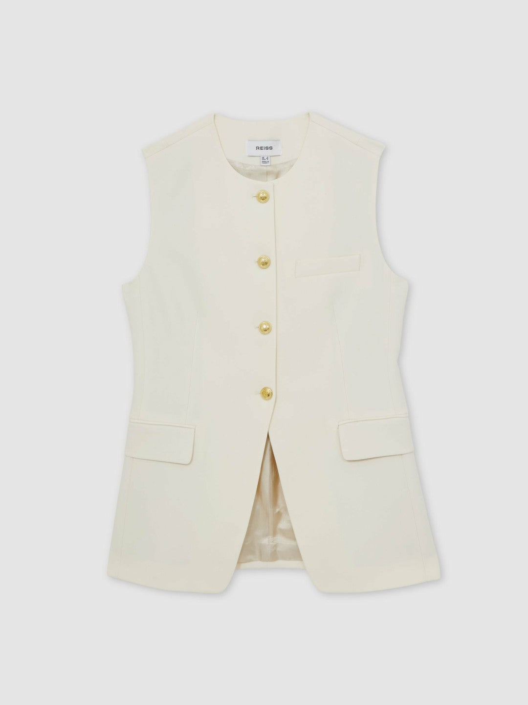 Reiss High-Neck Longline Waistcoat in Cream