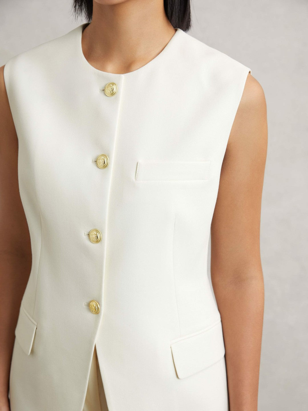 Reiss High-Neck Longline Waistcoat in Cream