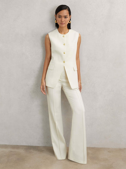 Reiss High-Neck Longline Waistcoat in Cream