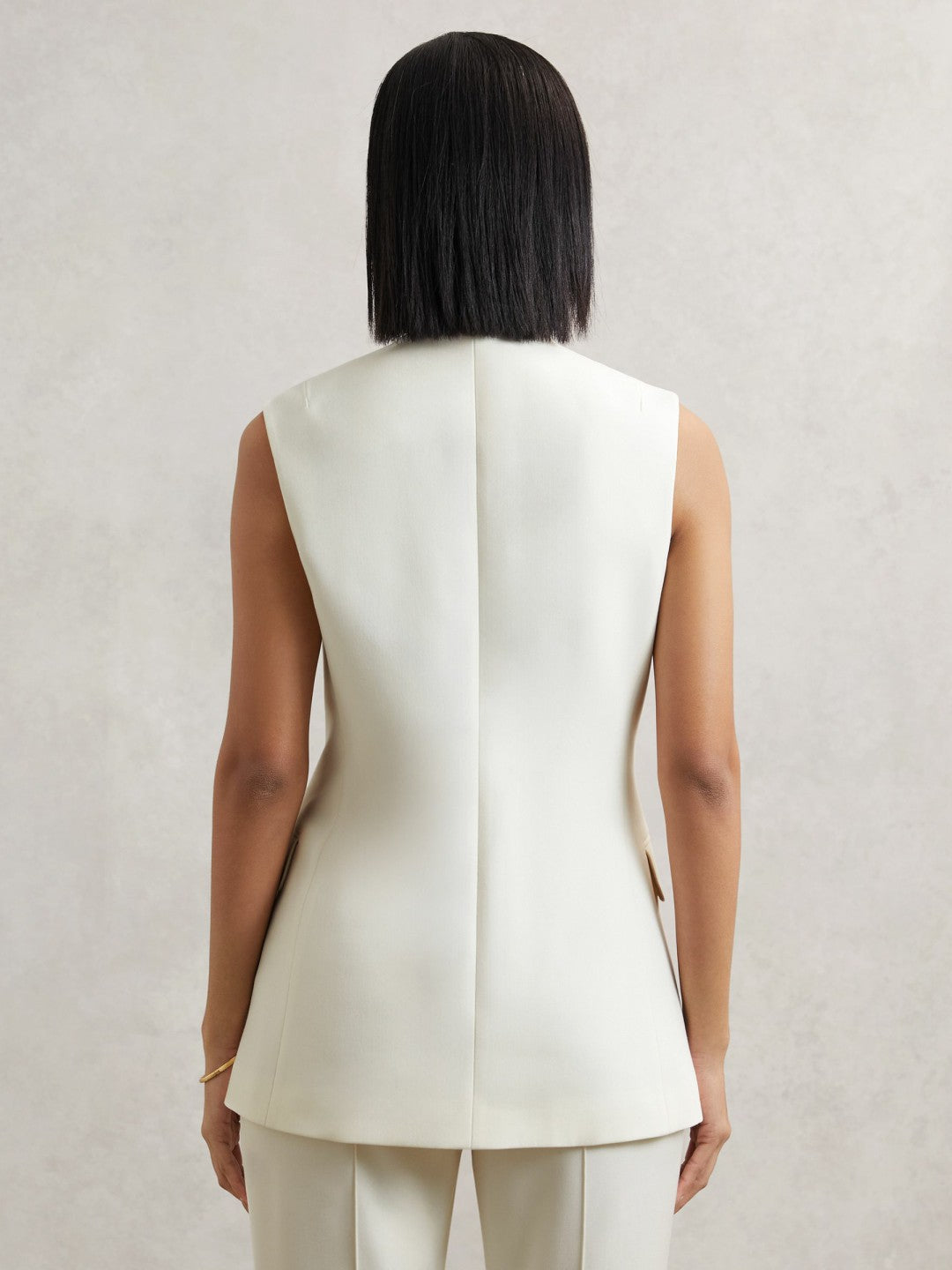 Reiss High-Neck Longline Waistcoat in Cream