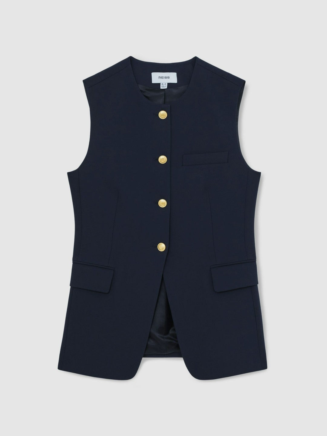 Reiss High-Neck Longline Waistcoat in Navy
