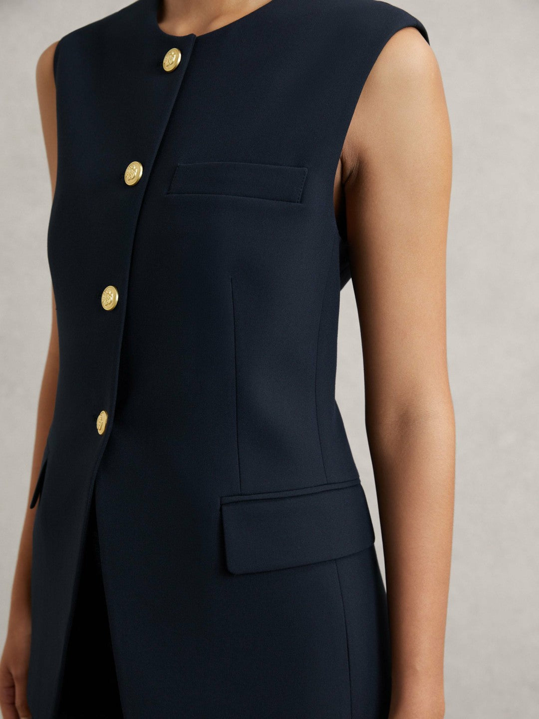Reiss High-Neck Longline Waistcoat in Navy
