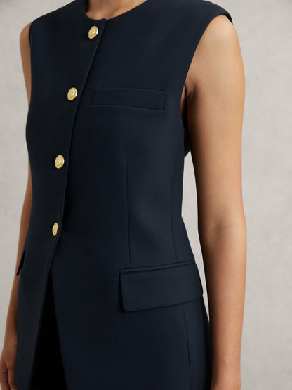 Reiss High-Neck Longline Waistcoat in Navy