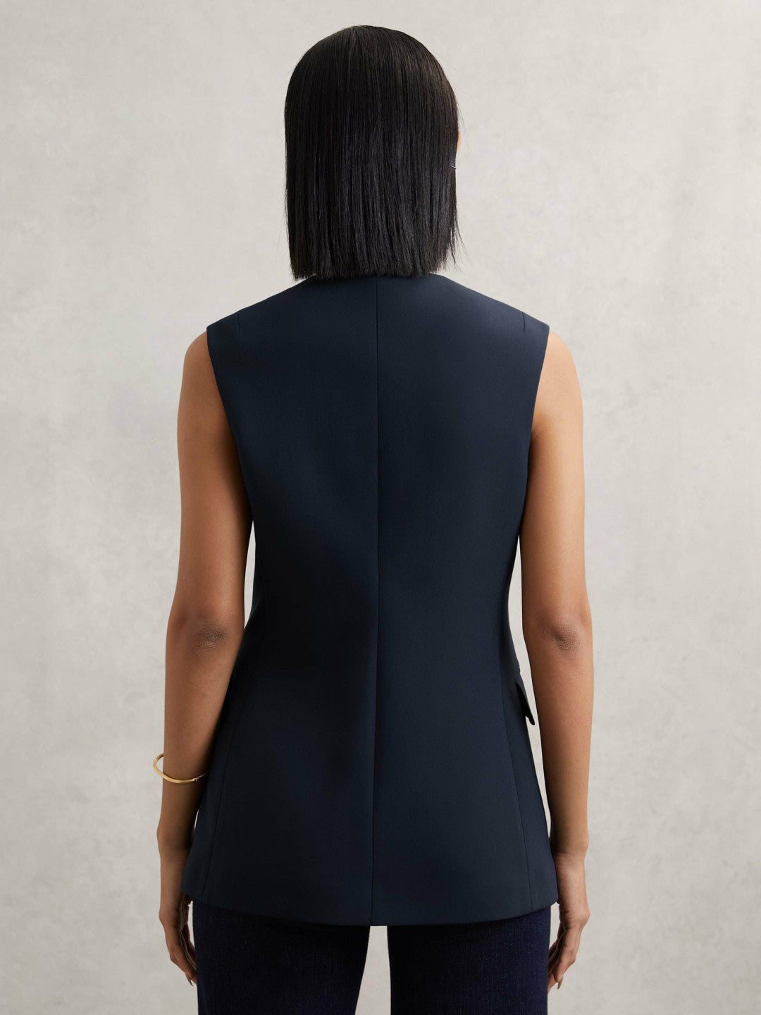 Reiss High-Neck Longline Waistcoat in Navy