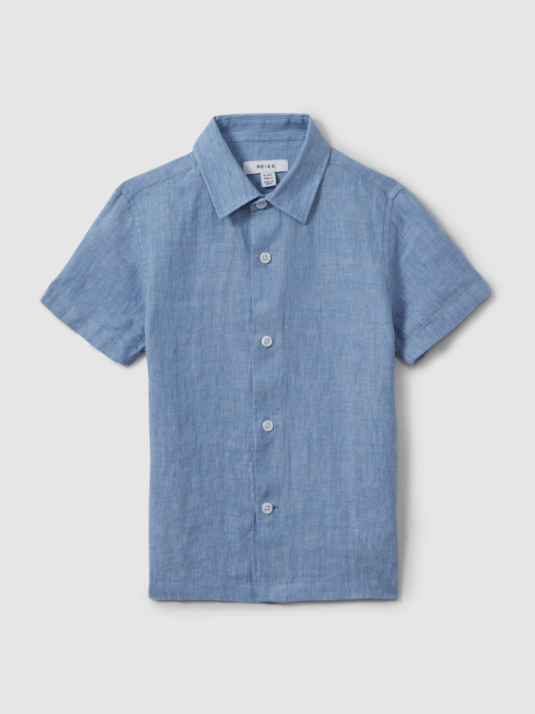 Reiss 3-9 yrs Short Sleeve Linen Shirt in Sky Blue