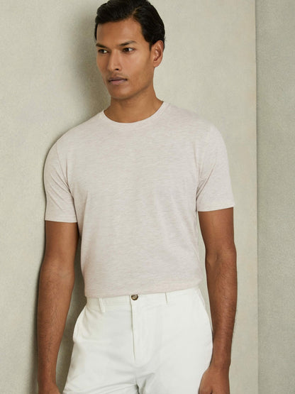 Reiss Cotton Crew Neck T-Shirt in Wheat Melange