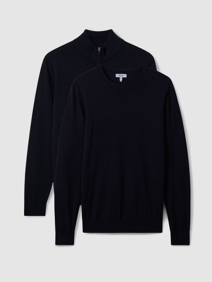 Reiss Pack of Two Merino Wool Jumpers in Navy