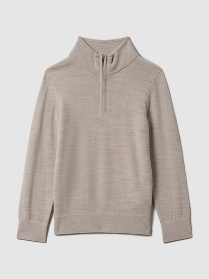 Reiss 3-9 yrs Wool Half-Zip Funnel Neck Jumper in Wheat Melange