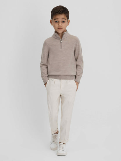 Reiss 3-9 yrs Wool Half-Zip Funnel Neck Jumper in Wheat Melange
