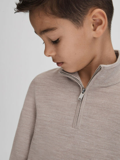 Reiss 3-9 yrs Wool Half-Zip Funnel Neck Jumper in Wheat Melange