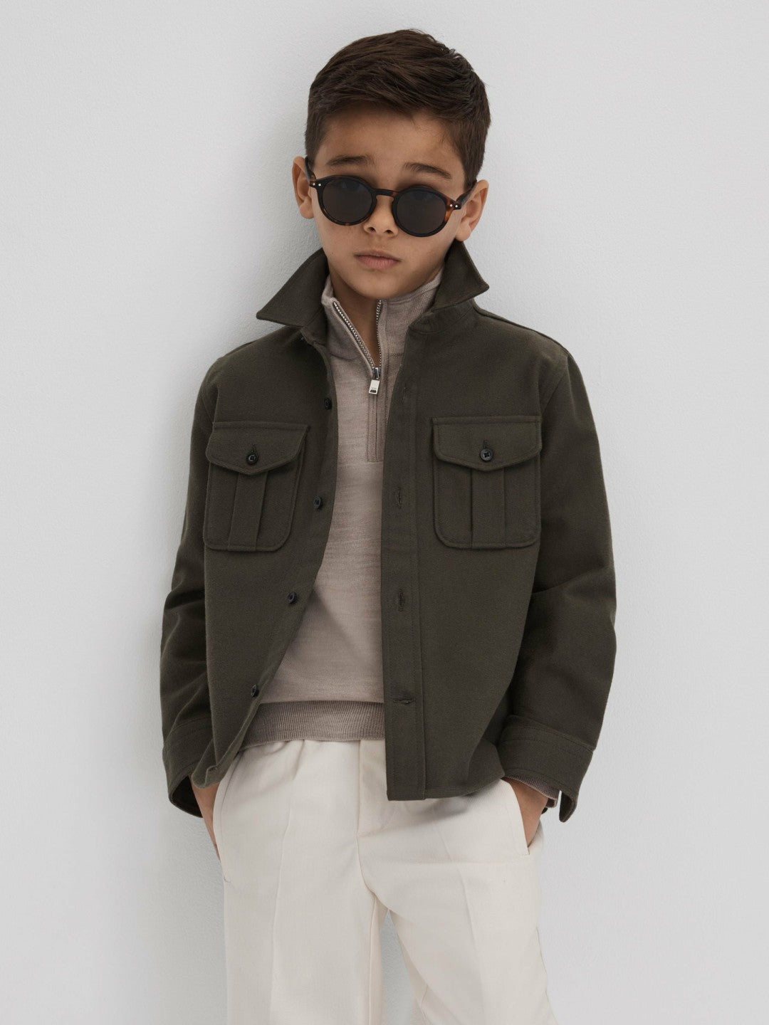 Reiss 3-9 yrs Wool Half-Zip Funnel Neck Jumper in Wheat Melange