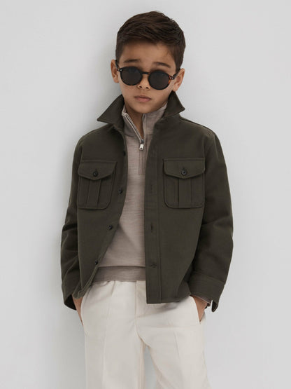 Reiss 3-9 yrs Wool Half-Zip Funnel Neck Jumper in Wheat Melange