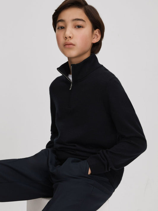Reiss 9-13 yrs Wool Half-Zip Funnel Neck Jumper in Navy