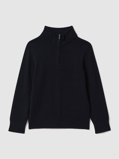 Reiss 9-13 yrs Wool Half-Zip Funnel Neck Jumper in Navy