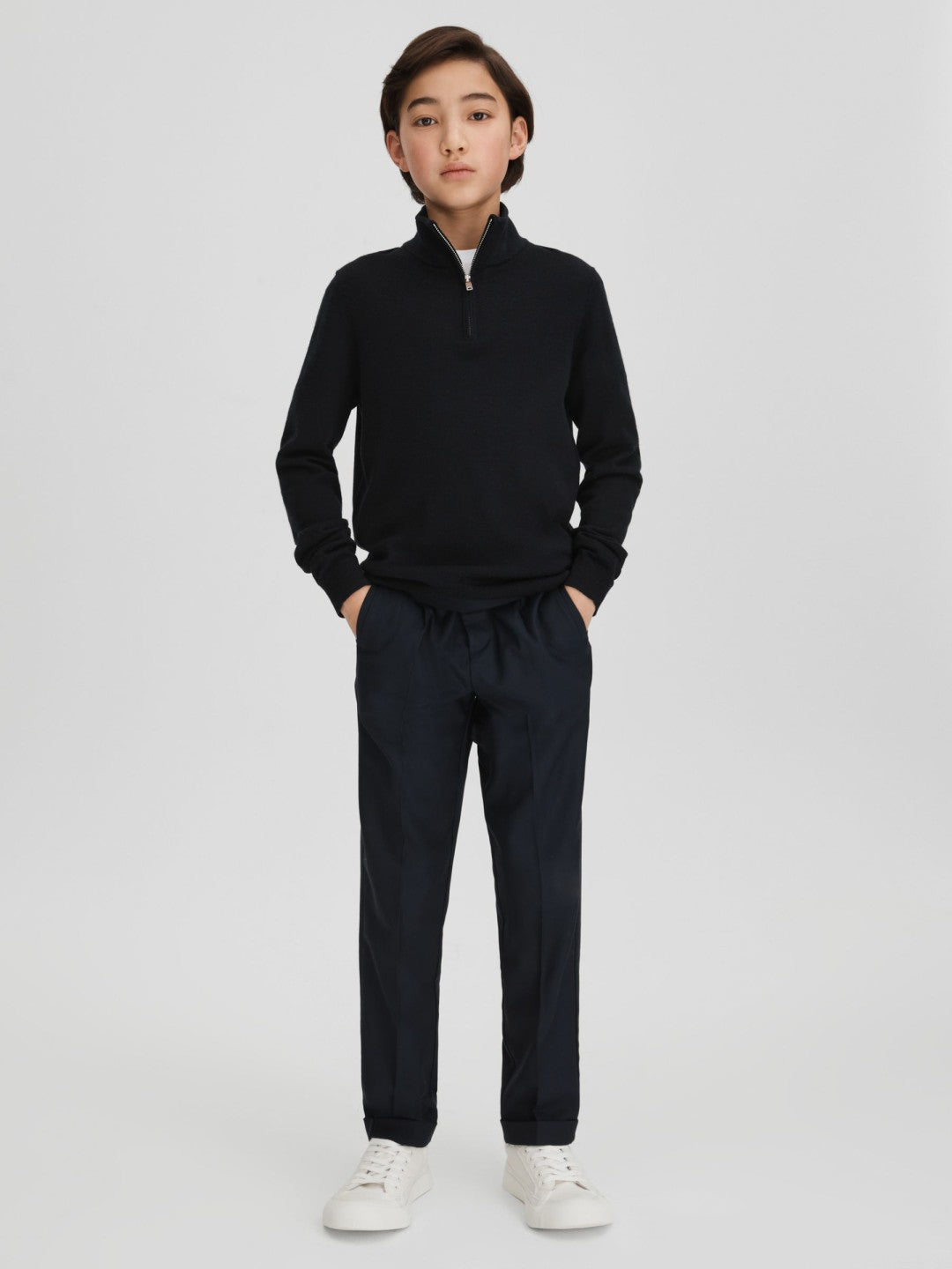 Reiss 9-13 yrs Wool Half-Zip Funnel Neck Jumper in Navy
