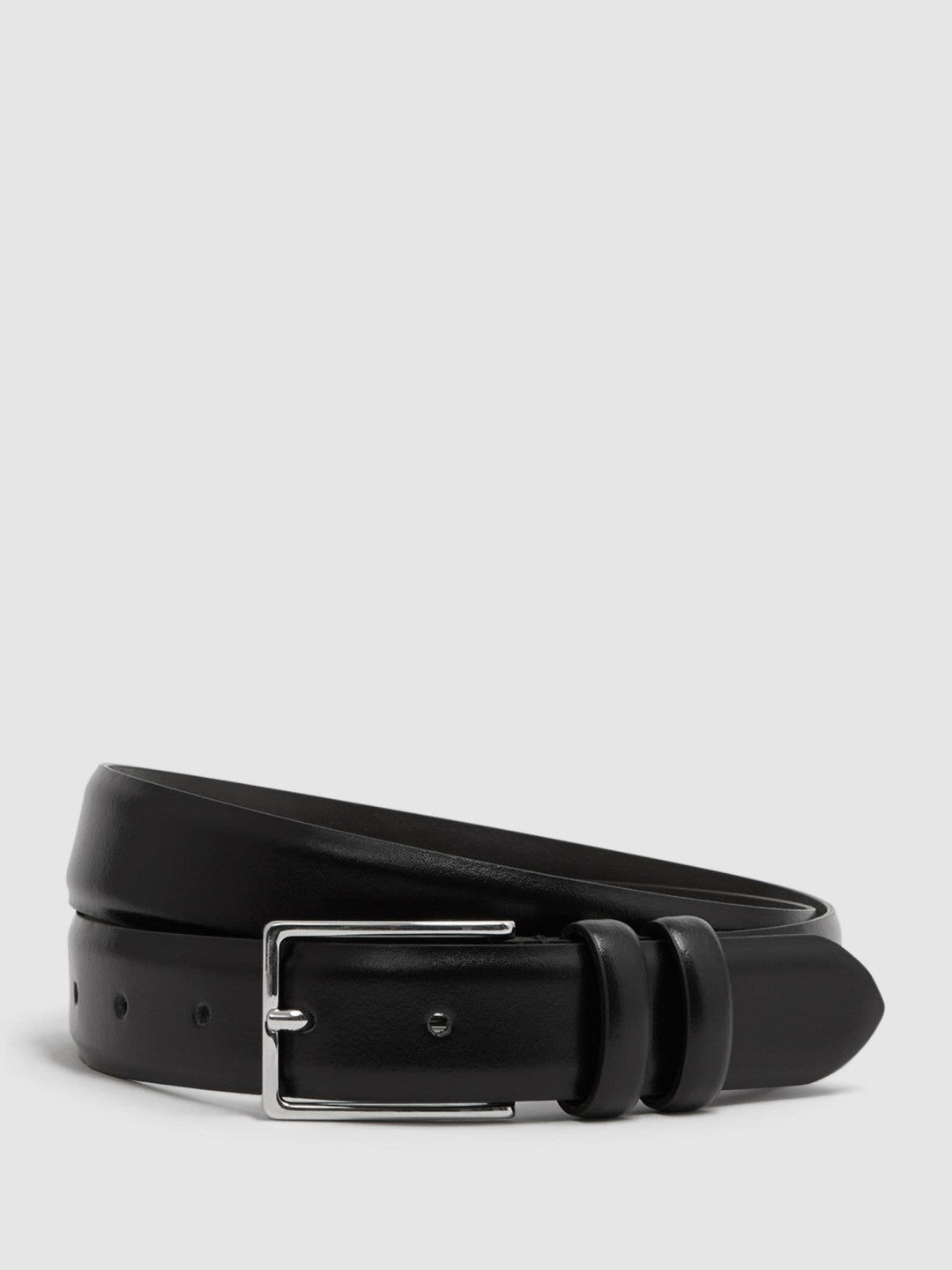 Reiss Smooth Leather Belt in Black