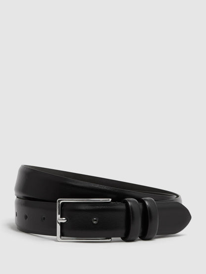 Reiss Smooth Leather Belt in Black