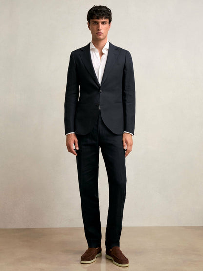 Reiss Slim-Fit Single Breasted Linen Blazer in Navy