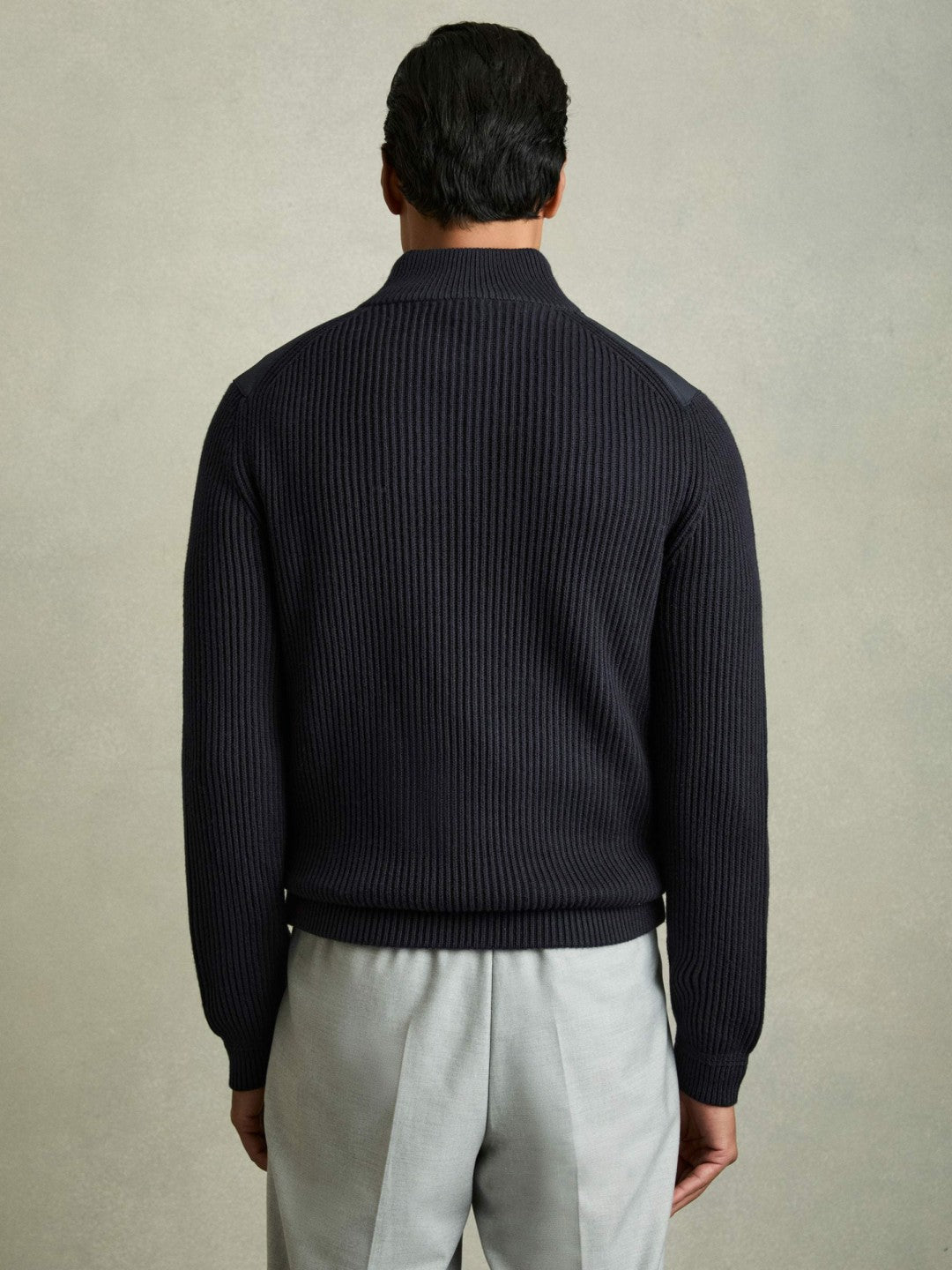 Reiss Hybrid Quilt and Knit Zip-Through Jacket in Navy