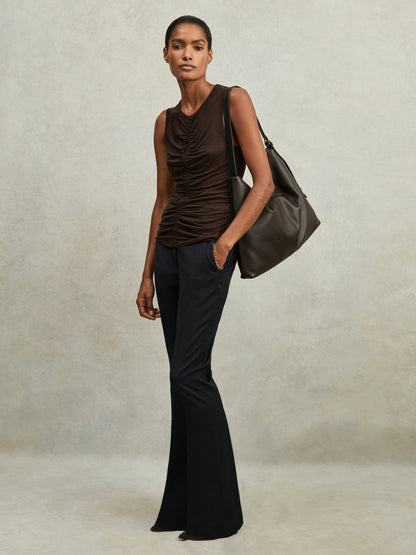 Reiss Petite Wool-Blend Tailored Flared Suit Trousers in Navy