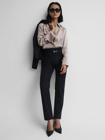 Reiss Wool Blend Tapered Suit Trousers in Navy