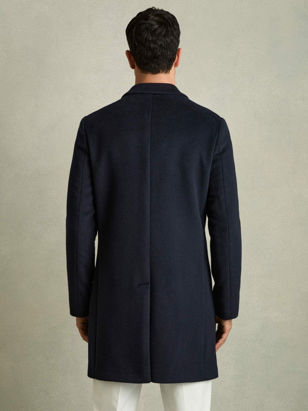 Reiss Wool Blend Single Breasted Epsom Overcoat in Navy