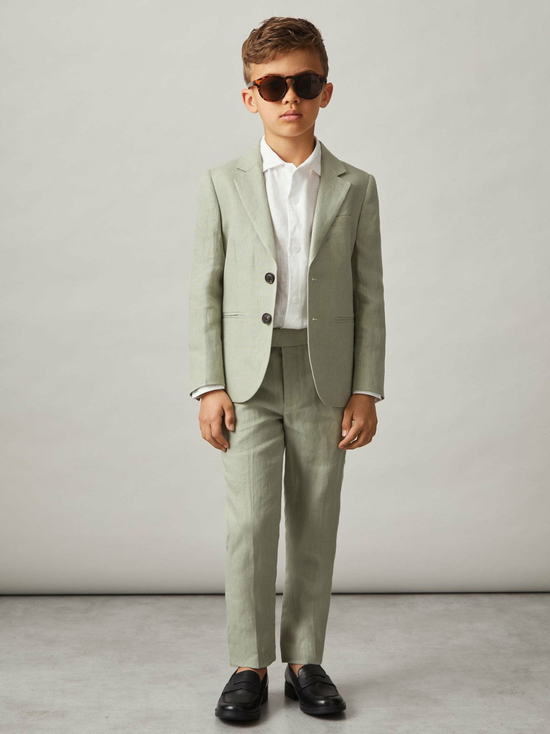 Reiss 9-13 yrs Slim Fit Linen Adjustable Trousers in Apple