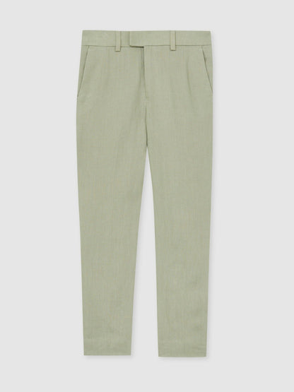 Reiss 9-13 yrs Slim Fit Linen Adjustable Trousers in Apple