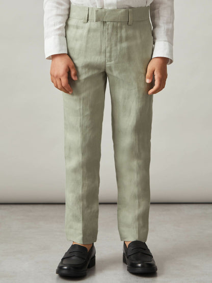 Reiss 9-13 yrs Slim Fit Linen Adjustable Trousers in Apple